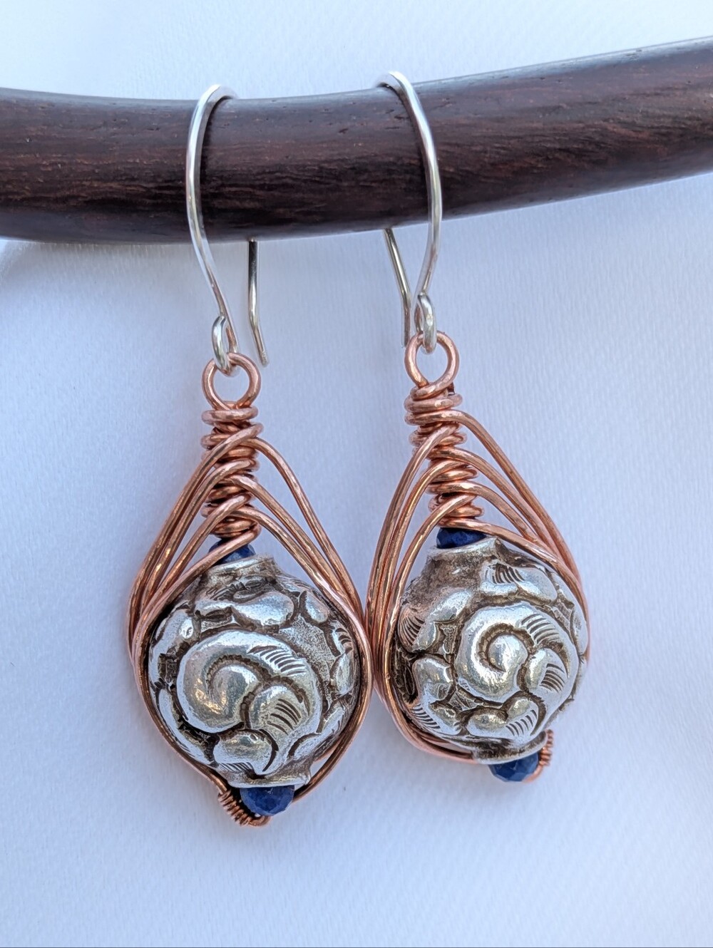 Artisan Repousse Earrings- Mixed Metal with Sterling Silver Hooks - Picture 11 of 11